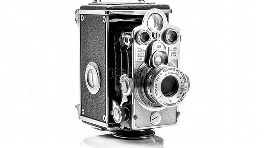 黑色摄影背景图片_白色背景上孤立的 3D 老式相机是摄影的象征渲染插图