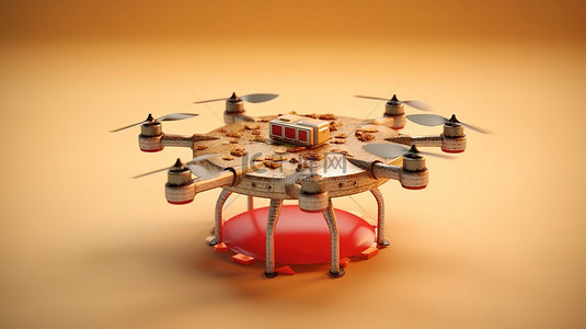 无人机送披萨的 3D 渲染