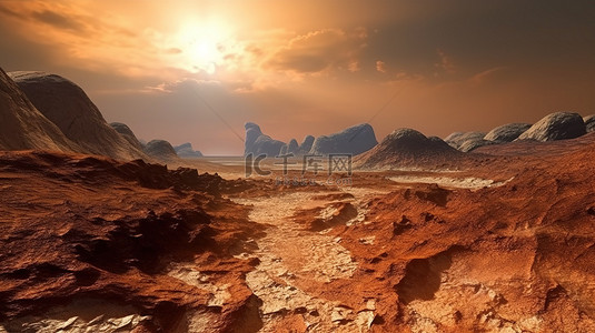 令人惊叹的火星山脉纹理景观 3D 渲染