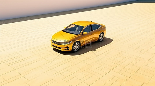 黄色现代混合动力汽车，带有 3d 创建的地面阴影