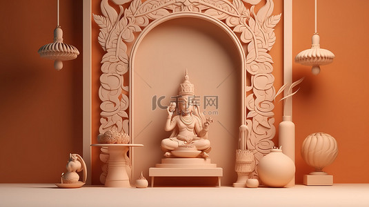 以 3D 渲染的最小讲台场景，用于 janmashtami 庆祝活动和产品广告设计展示