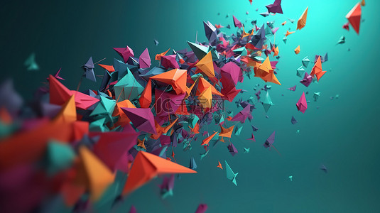超现实 3D 渲染中的飞行多边形形状