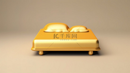 哑光金背景图片_标志性床，哑光金板上金色床垫的 3D 渲染符号，用于社交媒体