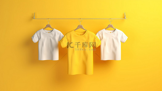 黄色衣服背景图片_黄色背景，具有 3D 渲染的 T 恤