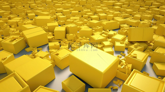 精致的 3D 渲染中漂浮的黄色礼品盒