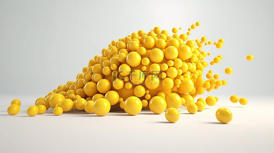 简约的 3d 渲染在白色背景上飞行的黄色球体球插图