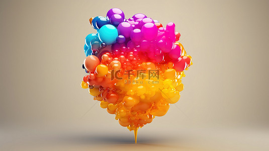 气泡音背景图片_3D 渲染的语音气泡充满鲜艳的色彩