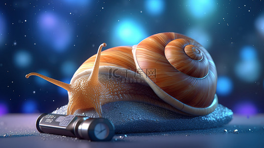 动物蜗牛背景图片_宇宙中昏昏欲睡的蜗牛加密货币的 3D 渲染插图