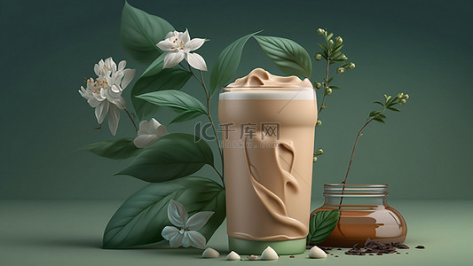 奶茶杯子饮料花朵