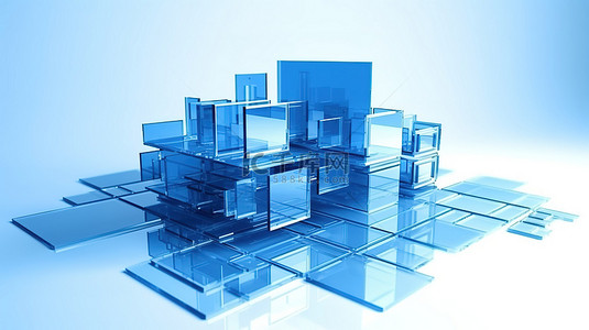 蓝色web背景图片_蓝色和白色网站设计的 3D 插图