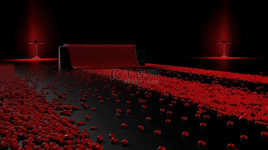 体积背景图片_黑色背景与体积轻的五彩纸屑和 3d 渲染红地毯