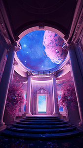 城堡梦幻背景图片_夜晚月球星空城堡梦幻卡通广告背景