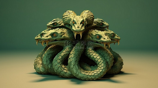 保护物种背景图片_神话七头九头蛇的 3d 插图
