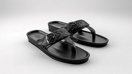 鞋背景黑背景图片_白色背景上粘土风格黑色人字拖凉鞋的 3D 渲染