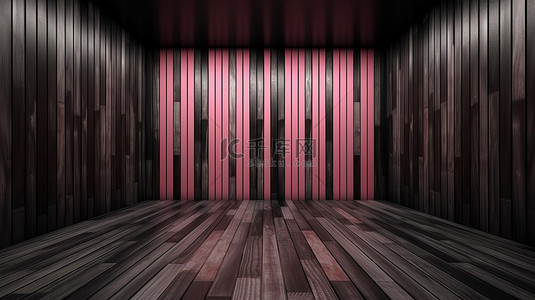 3D 渲染中的黑色和粉色木墙和地板背景