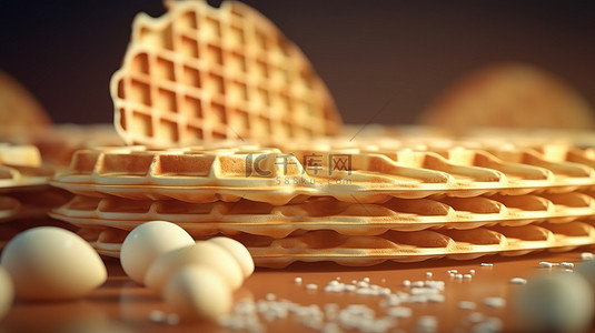 威化饼边框背景图片_高品质 3D 渲染的奶油威化饼