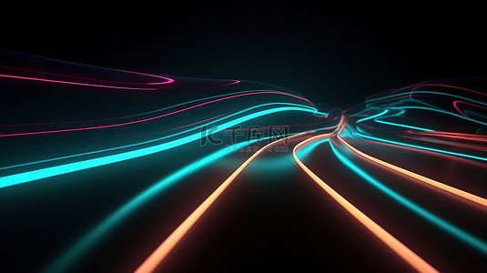 赛博朋克蓝色背景图片_充满活力的霓虹灯用速度线和简单的抽象形状照亮黑暗场景