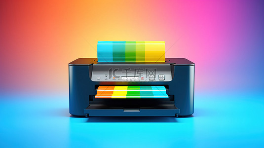 海蓝宝石背景上具有鲜艳 cmyk 颜色的数字喷墨打印机 3D 插图