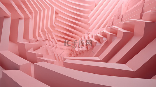 极简主义 3D 柔和的粉红色纹理，带有螺旋方形边框抽象插图