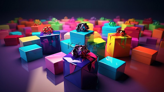 3D 渲染中充满活力的礼物盒