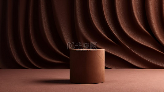 狐狸和鸡背景图片_带有纺织背景的豪华圆柱讲台，用于 3D 深棕色最小产品展示