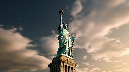 美国纪念碑背景图片_3d 自由女神像渲染和插图杰作
