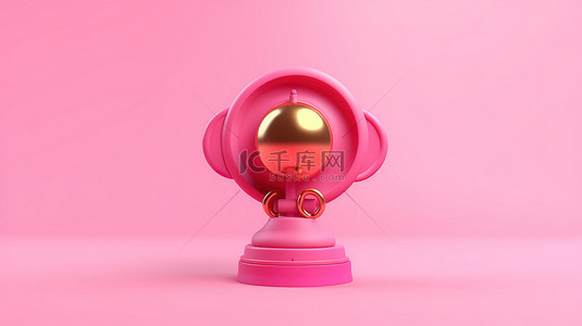 带有通知铃声和语音气泡 3D 渲染的数字聊天警报粉红色背景