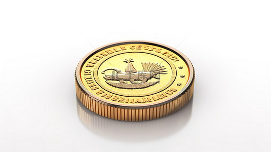 3d 渲染白色背景与孤立的金色印度卢比硬币
