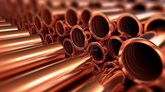 圆形铜管工业背景的 3d 插图