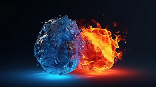 高级3D插画火与冰的融合