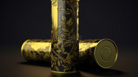 金纸背景图片_使用 3D 渲染创建的橄榄油包装金属锡罐模型