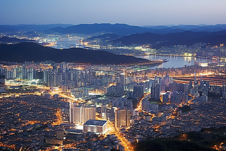 城市夜间背景图片_韩国城市夜间鸟瞰图