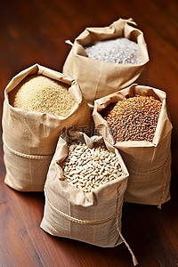 三袋不同种类的大米