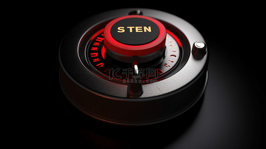 科技设置按钮背景图片_光滑的黑色皮革背景上设置的红色发动机启动按钮的醒目的 3D 渲染