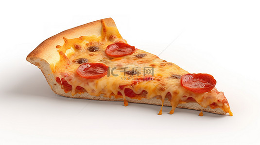 披萨背景图片_在纯白色背景上展示的 3d 渲染中描绘的披萨片