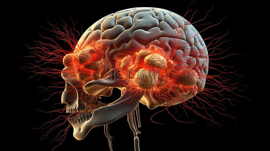 医学研究室背景图片_脑损伤区和感染 3d 渲染的插图与孤立的概念