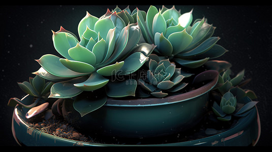 插图 3D 室内植物盆栽演示中令人惊叹的多肉植物