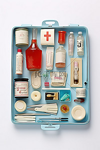 一套小而齐全的医疗用品，里面有一些医疗工具