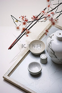 酒背景图片_日本茶具与竹勺