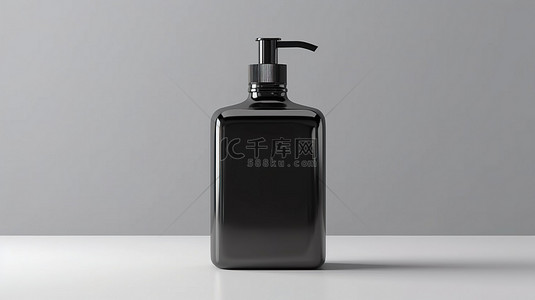 瓶子样机背景图片_黑色标签洗手液泵瓶包装样机的 3D 渲染