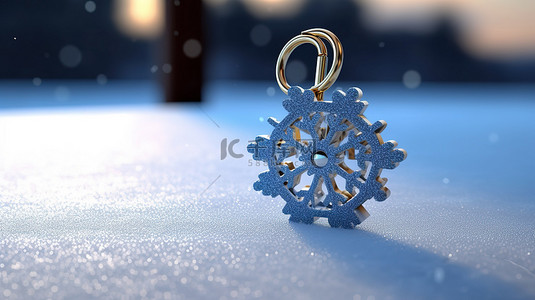 雪花装饰蓝色标签钥匙扣的 3D 渲染
