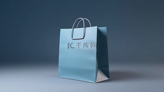 灰色背景上蓝色纸袋的在线购物概念化 3D 渲染
