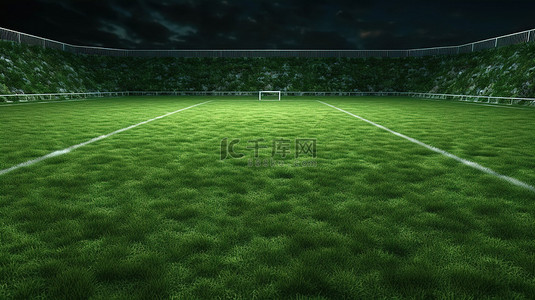踢足球的运动员背景图片_3d 渲染充满活力的绿色足球场与足球