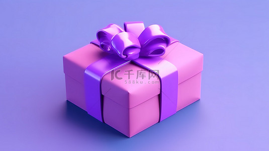 有惊喜礼品背景图片_现代节日紫色礼盒，采用 3D 渲染卡通设计，封闭式彩色丝带蝴蝶结，里面有惊喜