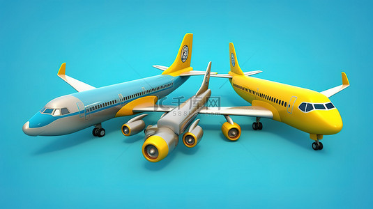 卡通飞机背景图片_在 3D 渲染中接触卡通飞机