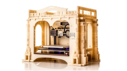 纺织自动化生产背景图片_3D 打印模型呈现在白色背景上