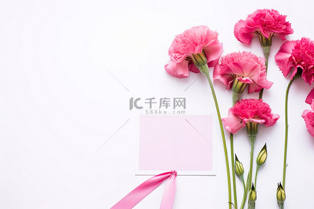 粉色教师节背景图片_感谢卡和粉红色康乃馨