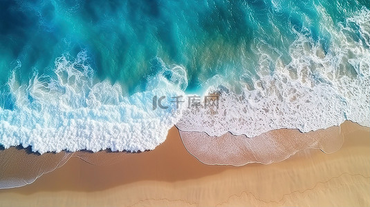 沙滩和海背景图片_无人机渲染碧波荡漾的大海和沙滩的 3D 视图