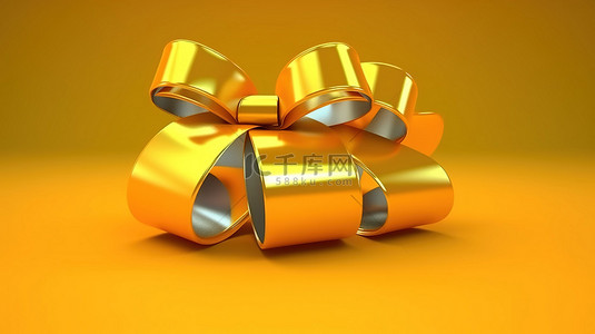 黄色蝴蝶结背景图片_节日 3D 标签设计，带有黄色蝴蝶结和丝带，祝圣诞快乐