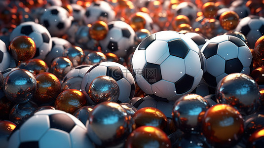 足球队背景背景图片_足球队联赛或锦标赛比赛背景下足球的 3D 插图